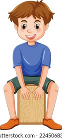 Boy playing cajon drum vector illustration