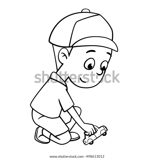 Boy playing a car cartoon style, vector art\
isolated on white.
