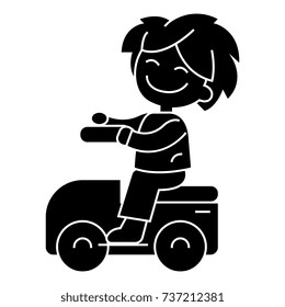 boy playing with the car, driving on car  icon, vector illustration, sign on isolated background