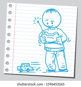 Boy playing with car remote.