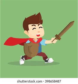 Boy playing cardboard