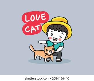 boy playing with cat having fun