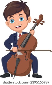 boy playing cello cartoon on white background