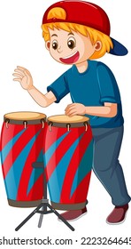 A boy playing conga drum musical instrument illustration