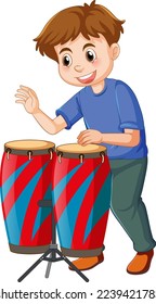 Boy playing conga drums vector illustration