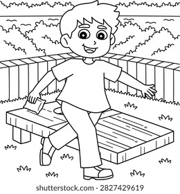 boy playing cornhole game backyard lawn coloring page activity sheet line art