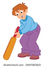 Boy playing cricket isolated on white background