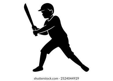 A boy is playing Cricket silhouette vector illustration