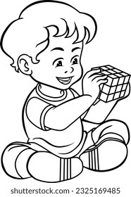 Boy playing with rubik’s cube