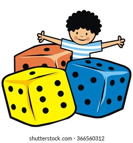 boy and playing dices, vector illustration