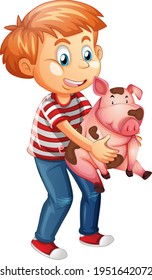 Boy playing with a dog isolated on white background illustration