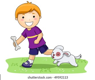 Boy playing with Dog In the Park - Vector