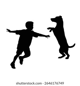 Boy Playing with Dog Silhouette - Happy Childhood, Pet Fun, Dynamic Duo	
