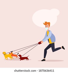 boy playing with dog using mask illustration