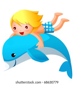 boy playing with dolphin