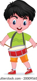 Boy playing drum cartoon vector art and illustration
