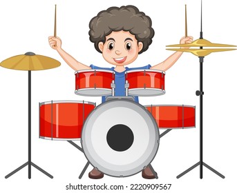 A boy playing drum musical instrument illustration
