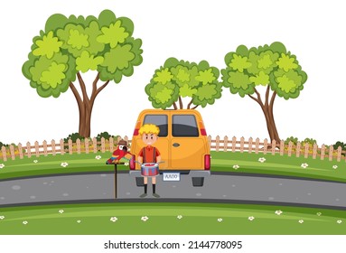 Niño tocando tambor en la ilustración del parque