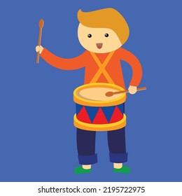 Boy playing drum with percussion sticks