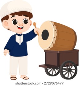 Niño tocando el tambor para la celebración del Ramadán