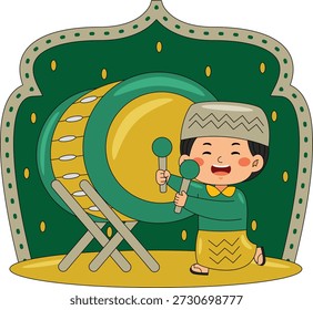 Boy Playing Drum Vector Illustration