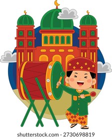 Muchacho que toca la Ilustración vectorial del tambor