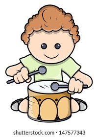 Boy Playing Drum - Vector Illustrations