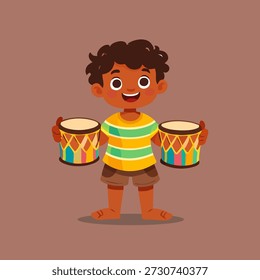 boy playing drums with two bongo drums.