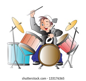 Boy Playing Drums, vector illustration