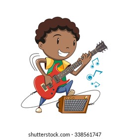 Boy playing electric guitar