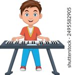 boy playing electric keyboard piano