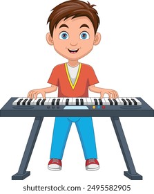 boy playing electric keyboard piano