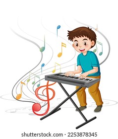 A boy playing electronic keyboard illustration