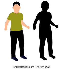 boy playing, flat style, isolated, silhouette 