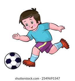 boy playing football with ball, sport, competition, isolated object on white background, vector illustration, eps