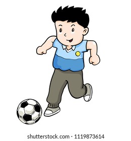 Boy playing Football, Cartoon kid play soccer