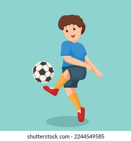 Boy Playing Football Character Design Illustration
