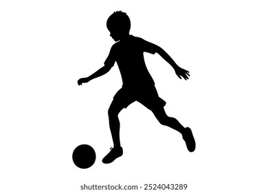 Un niño está jugando fútbol silueta Ilustración vectorial