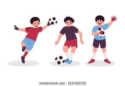 Boy Playing Football Soccer Player Sport Character Isolated