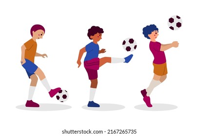Boy Playing Football Soccer Player Sport Character Isolated