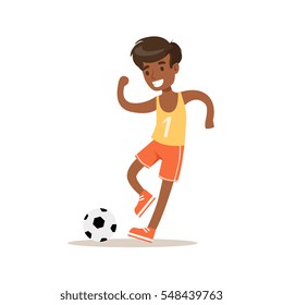 Boy Playing Football, Traditional Male Kid Role Expected Classic Behavior Illustration