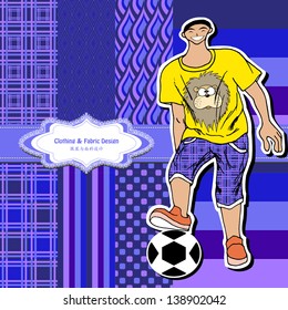 a boy playing football , vector