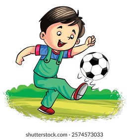 A boy playing football vector illustration