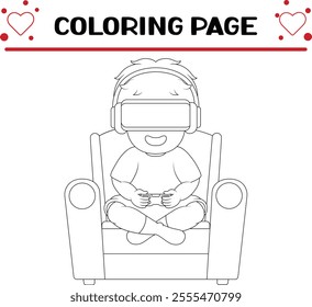 boy is playing game coloring page for kids