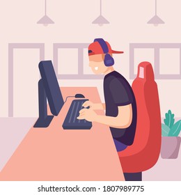 Boy playing Game with Computer Concept art