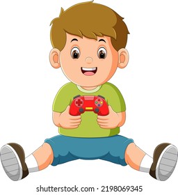 El niño está jugando el juego con el nuevo joystick de la ilustración