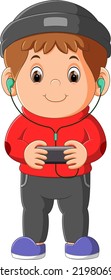 El chico está jugando el juego en el smartphone de la ilustración