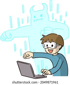 Boy playing a game of virtual reality