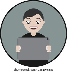 Boy playing games on tablet, vector
