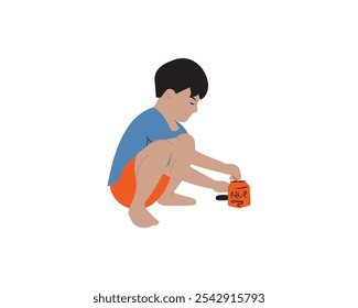 Un niño jugando con la ilustración del pegamento